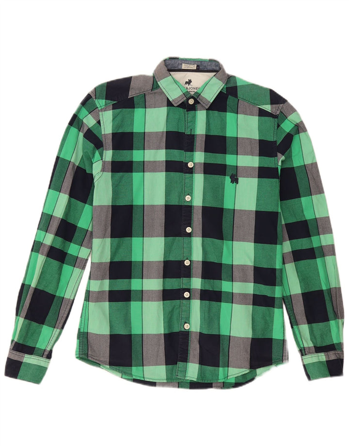 Jack & Jones Herren-Flanellhemd, klein, grün kariert, Baumwolle