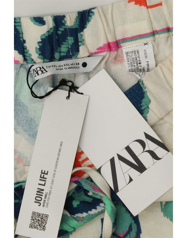 Zara Damen Hotpants 2XL W38 Weiß Ikat Leinen