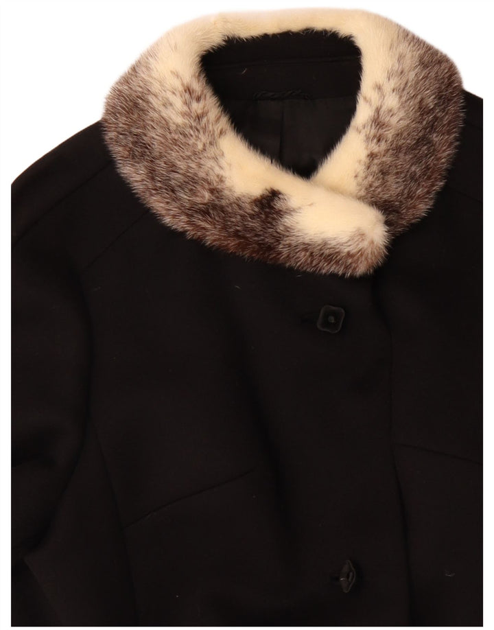 VINTAGE Damen Mantel UK 14 Große schwarze Wolle