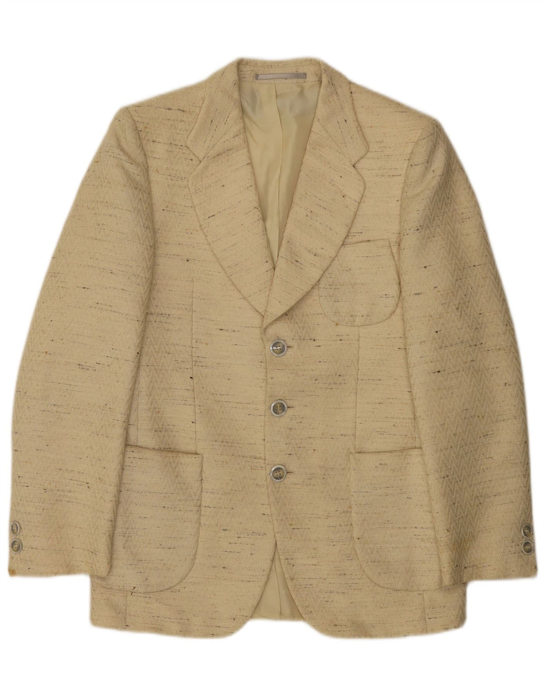 Vintage Herren 3-Knopf-Blazerjacke IT 48 Mittelbeige gefleckte Schurwolle