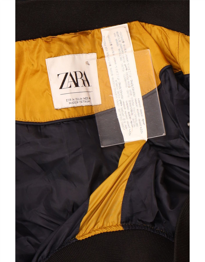 Zara wattierte Herrenjacke mit Kapuze, UK 38, mittelgelbes Farbblock-Polyester