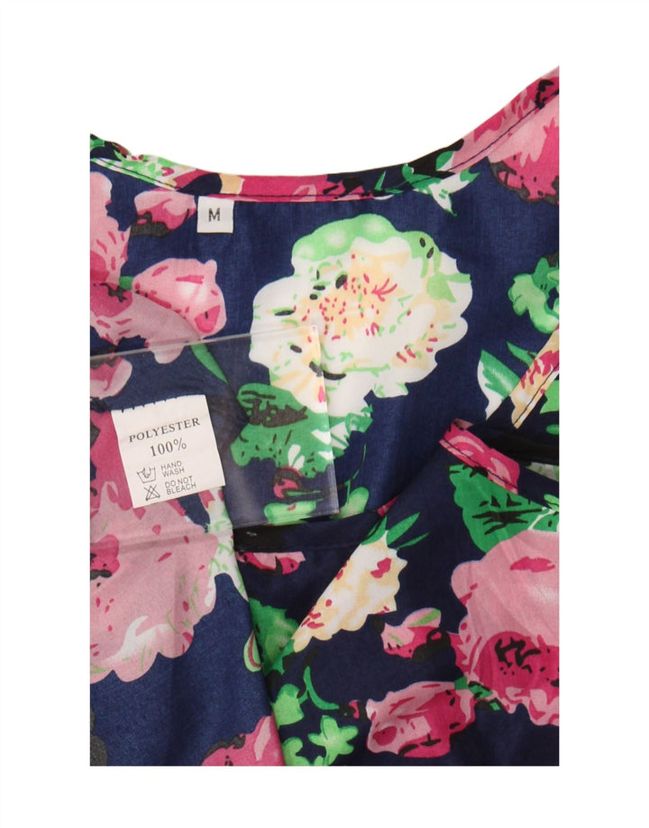 Vintage Damen Sonnenkleid UK 12 Medium Marineblau Floral Polyester