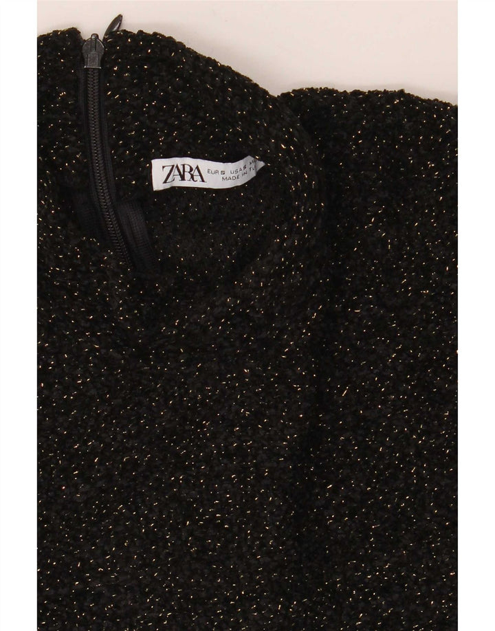 Zara Damen-Blusenoberteil UK 10 Small Schwarz geflecktes Polyester