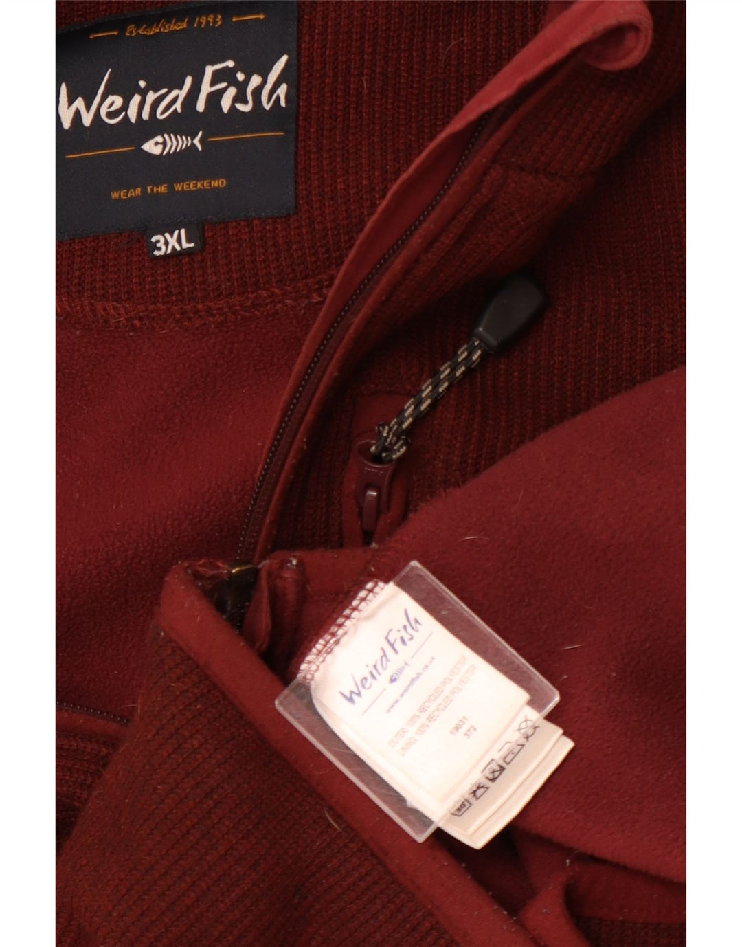 WEIRD FISH Herren-Kapuzenpullover mit Reißverschluss, 3XL, kastanienbraunes Polyester