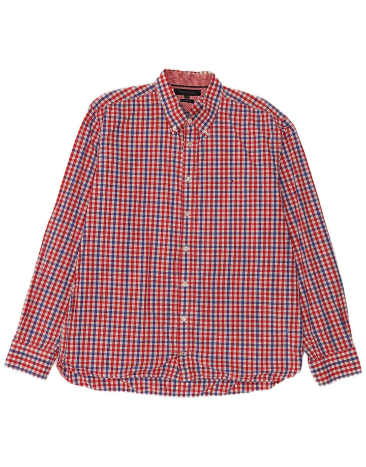 Tommy Hilfiger Mens Custom Fit Shirt XL Red Gingham Cotton