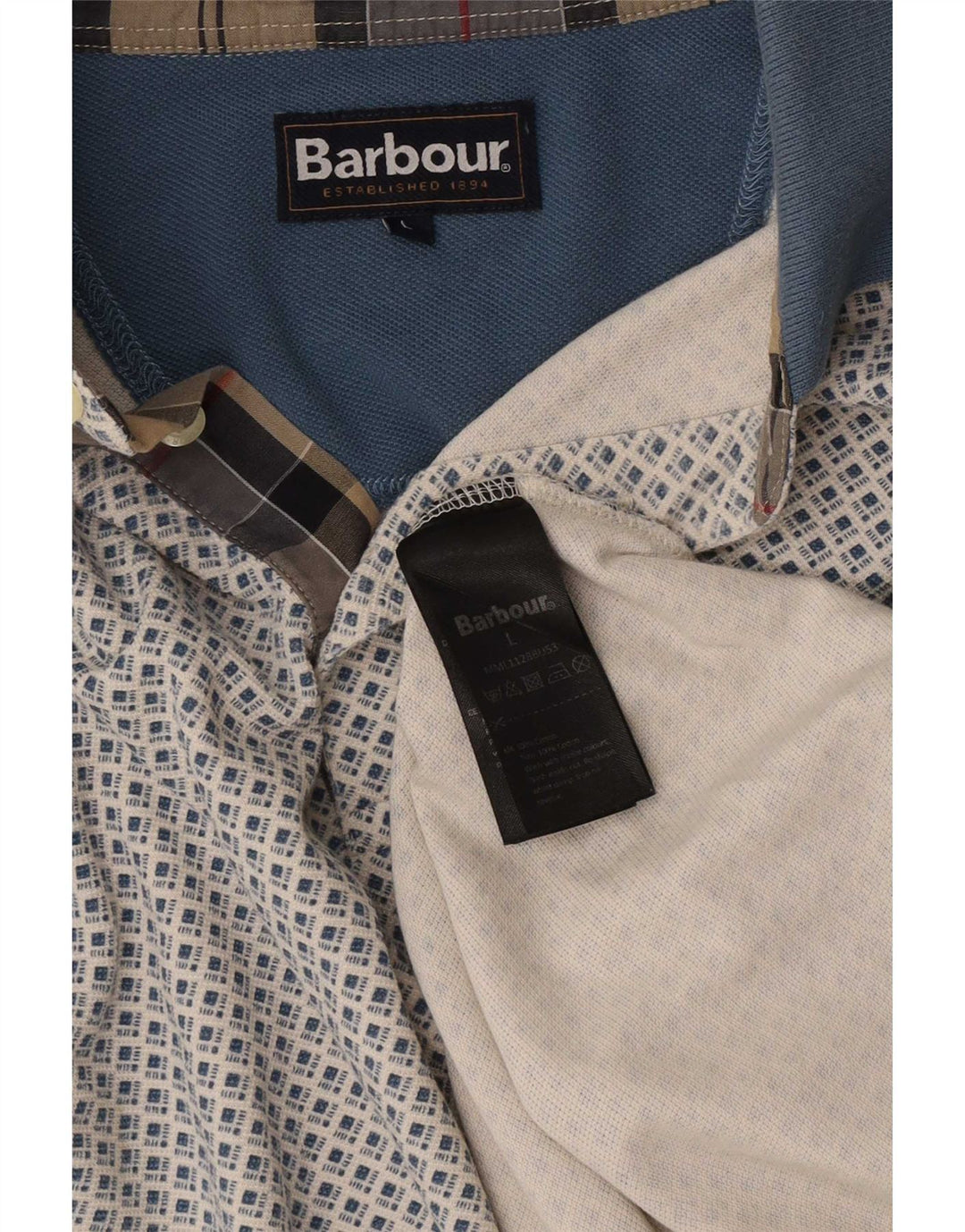 Barbour Herren-Poloshirt, große blaue geometrische Baumwolle