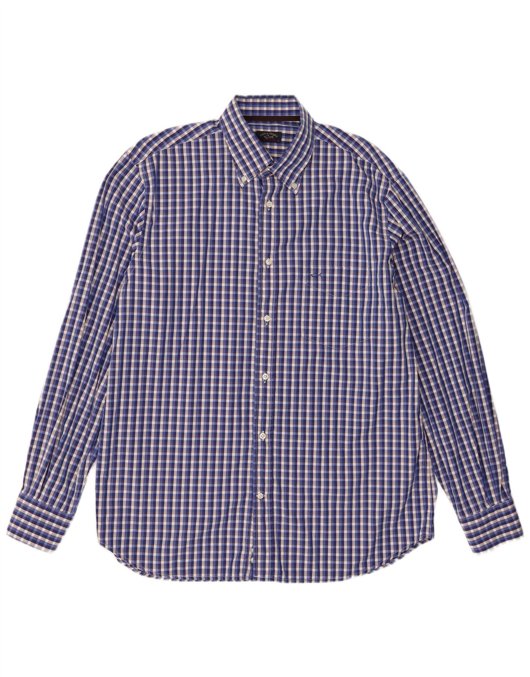 Paul & Shark Herrenhemd, Größe 42, groß, blau kariert, Baumwolle