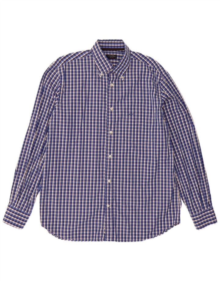 Paul & Shark Herrenhemd, Größe 42, groß, blau kariert, Baumwolle