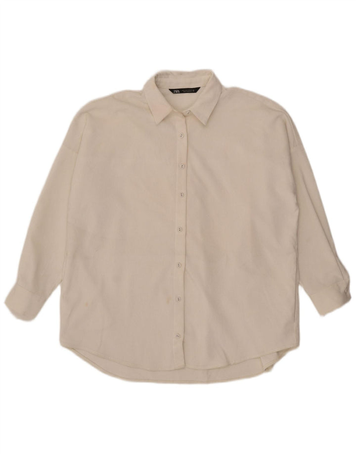Zara Damen Übergroßes Cordhemd UK 10 Small Weiß Polyester