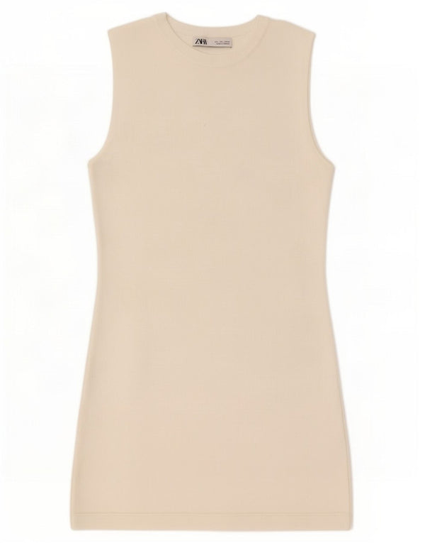 Zara Damen ärmelloses Etuikleid UK 14 Large Off White Viscose