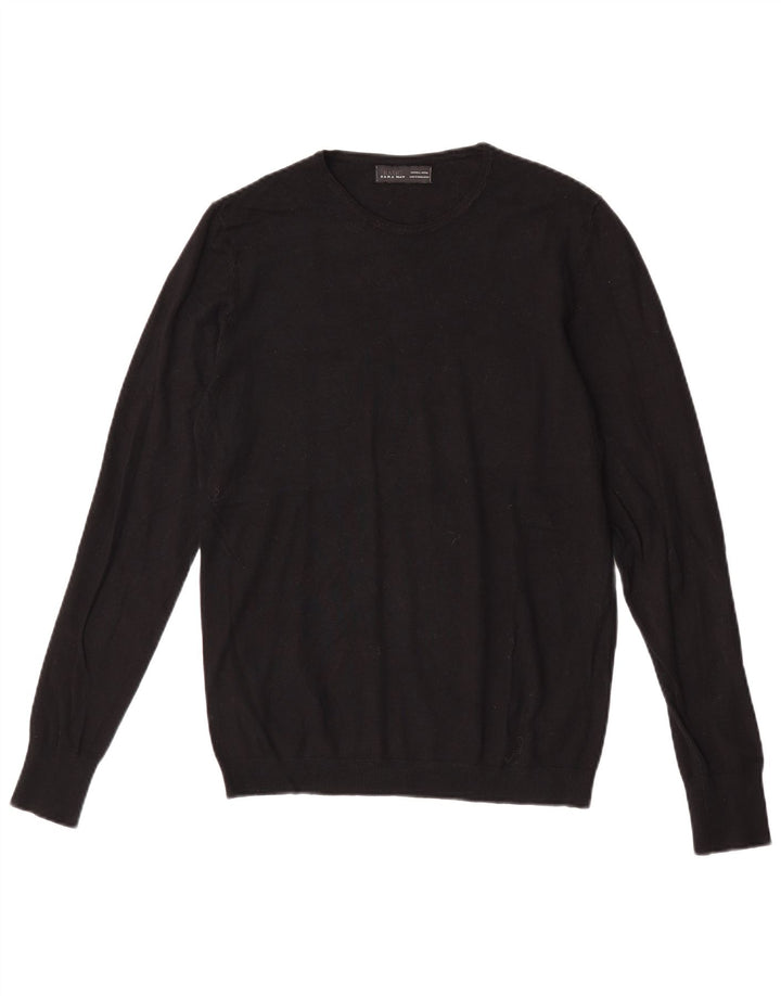 Zara Herren-Pullover mit Rundhalsausschnitt, Größe L, Schwarz