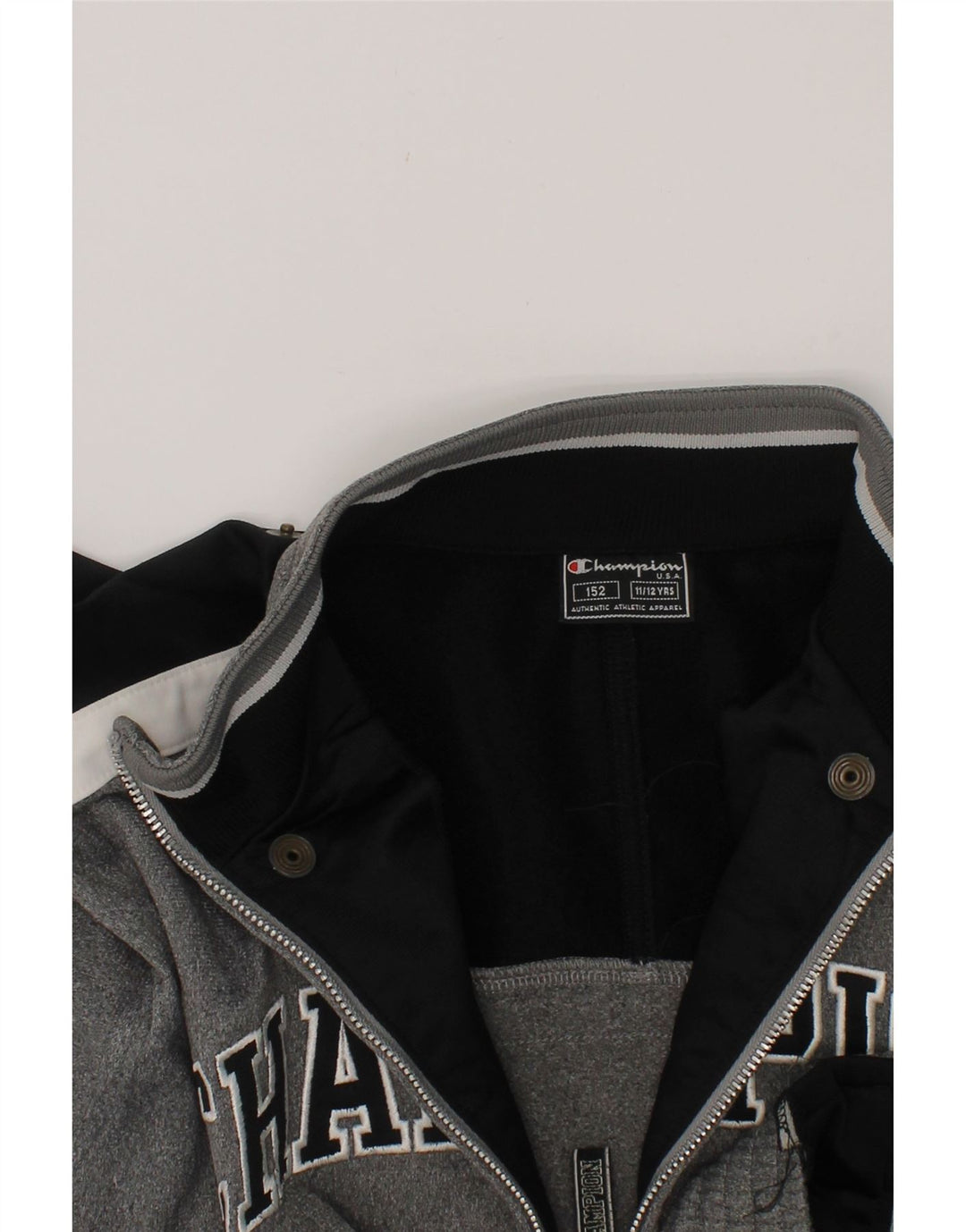 CHAMPION Boys Graphic Tracksuit Top Jacket 11-12 Years Grey Colourblock Vintage Champion and Second-Hand Champion from Messina Hembry 