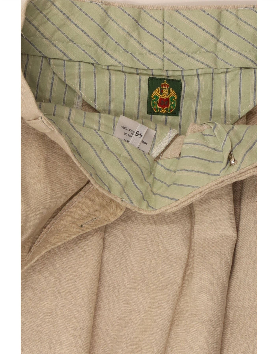 VINTAGE Herren-Anzughose mit Klammern, Größe 46, Größe S, W32, L31, beiges Leinen