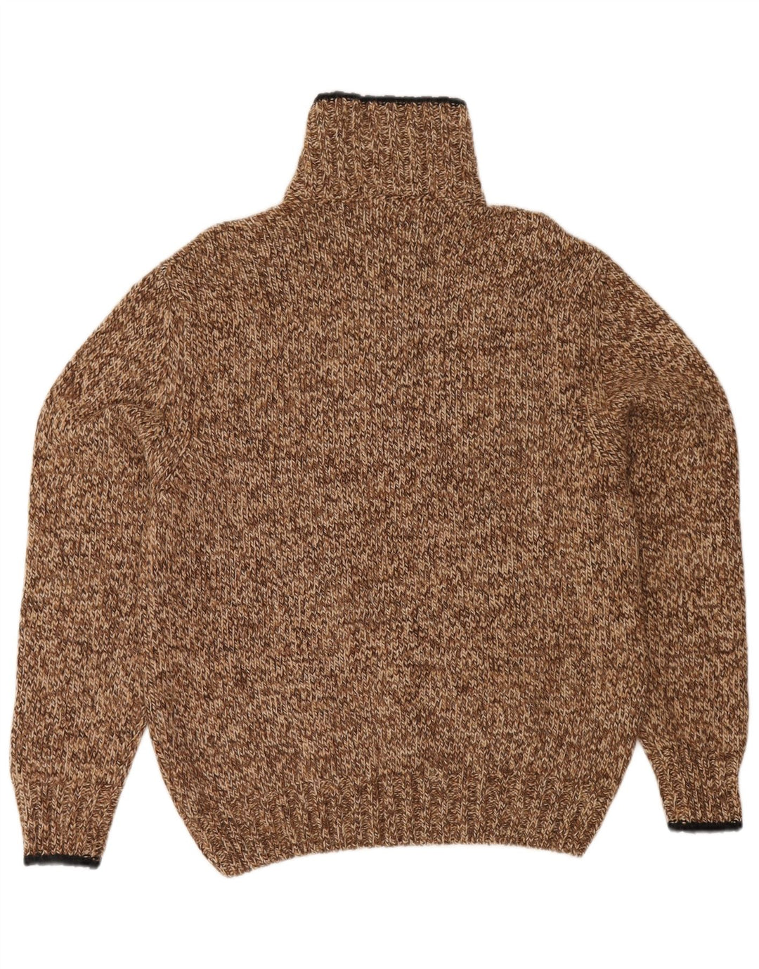 Zanolini Herren-Pullover mit Reißverschluss am Hals, mittelbraun gesprenkelte Wolle