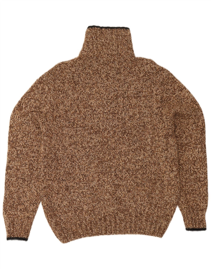Zanolini Herren-Pullover mit Reißverschluss am Hals, mittelbraun gesprenkelte Wolle