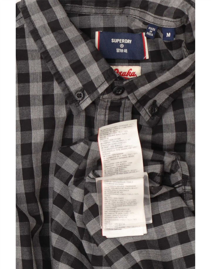 Superdry Herren-Osaka-Hemd aus mittelgrauer Gingham-Baumwolle