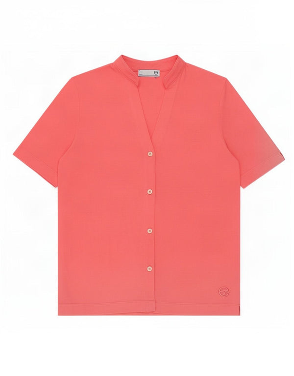Sergio Tacchini Damen Kurzarm-Hemdbluse UK 16 Large Rosa Baumwolle
