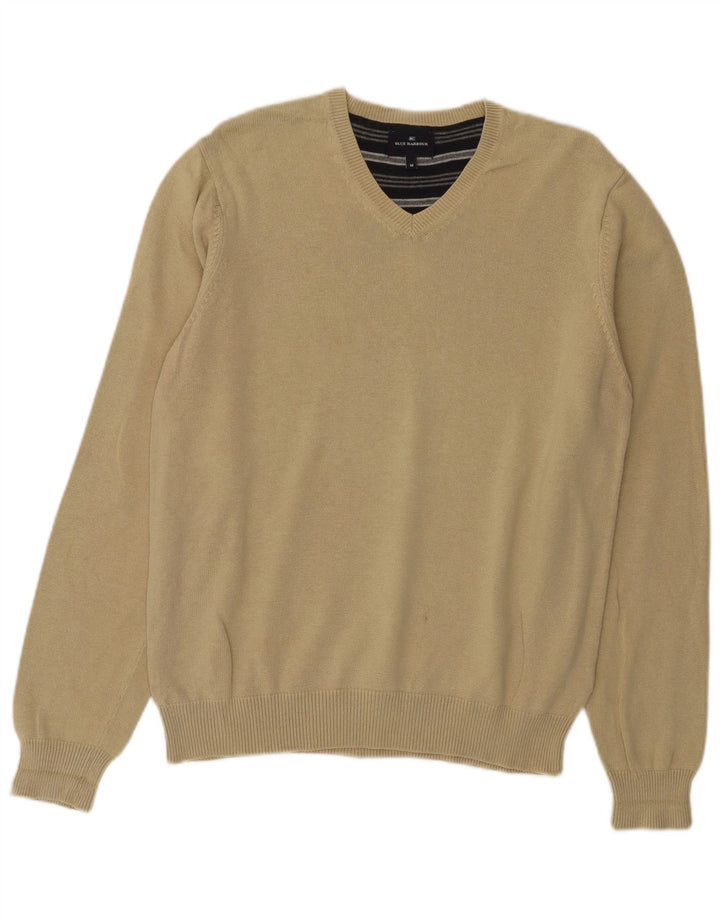 Marks & Spencer Herren Blue Harbour V-Ausschnitt-Pullover aus mittelbeiger Baumwolle