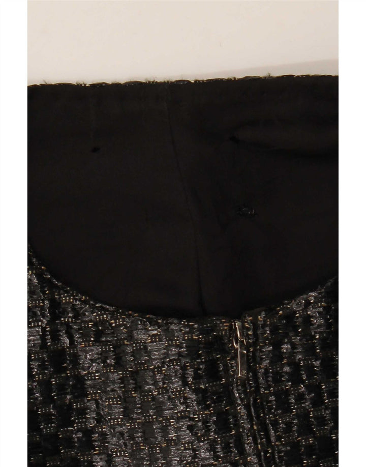 Vintage Damen 3/4 Ärmel Blazer Jacke UK 12 Medium Schwarz Geometrisch
