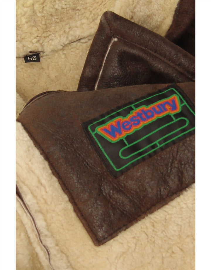 WESTBURY Herren Shearling Jacke IT 56 3XL Braunes Leder