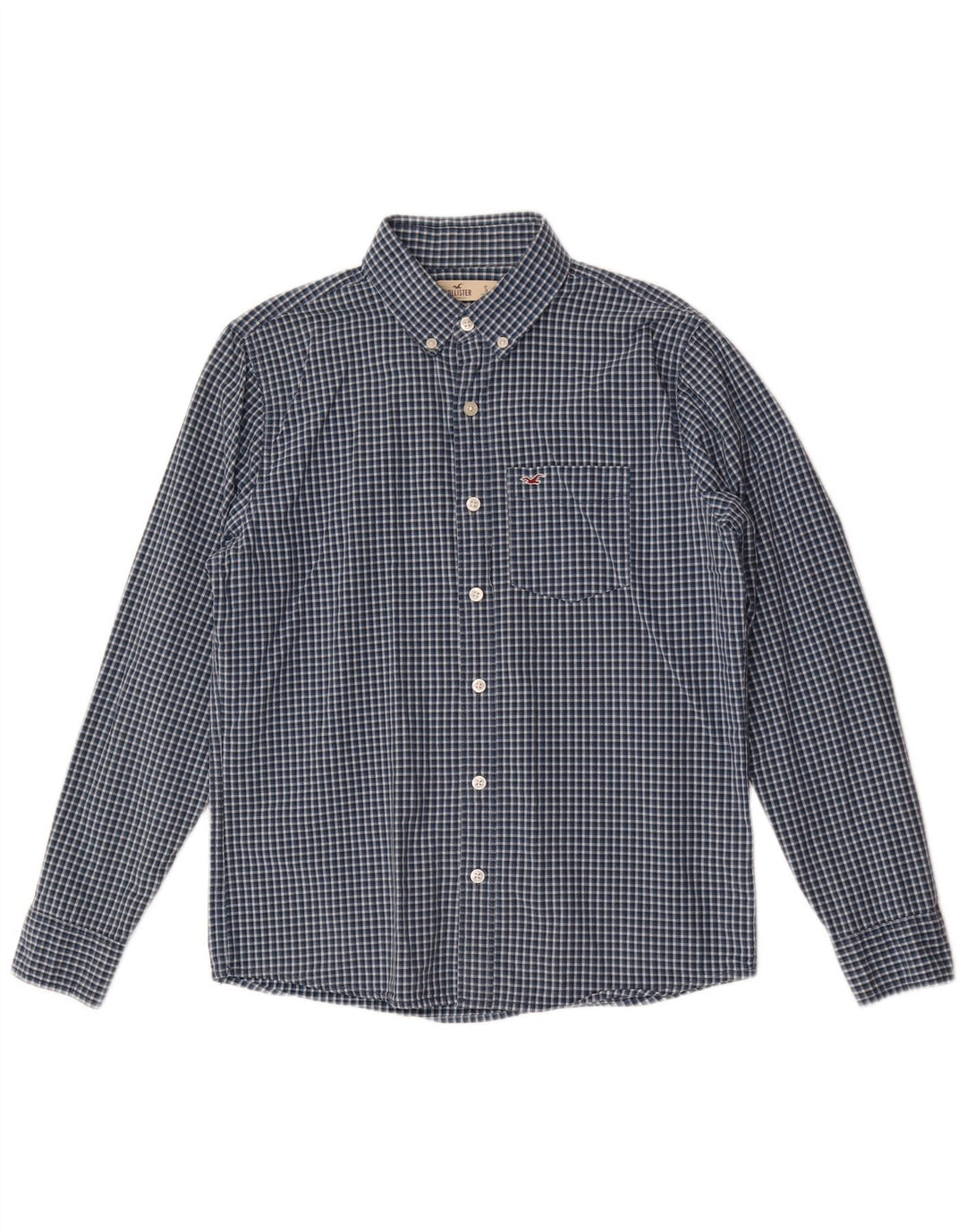 Hollister Herrenhemd, klein, marineblau, Gingham-Baumwolle