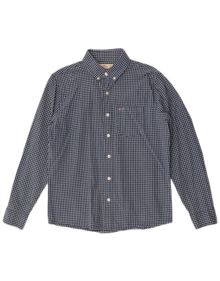 Hollister Herrenhemd, klein, marineblau, Gingham-Baumwolle