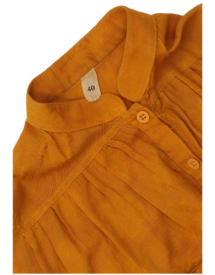 Vintage Damen Pullover Hemdbluse EU 40 Mittelgelb geblümt