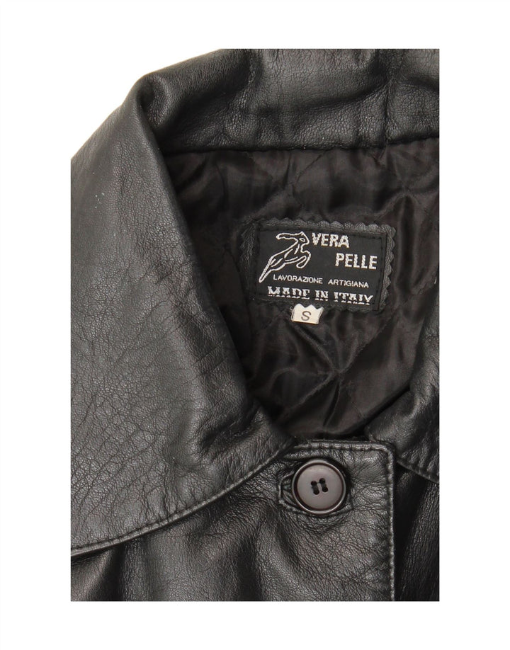 Vintage Damen Übergroßer Ledermantel UK 10 Kleines schwarzes Leder