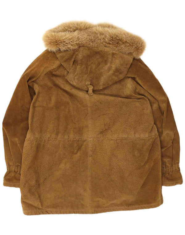 Vintage Damen Übergroßer Kapuzen-Wildledermantel EU 44 XL Beige