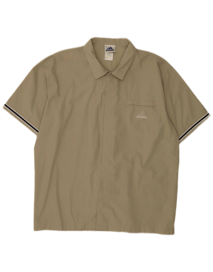 Adidas Herren Kurzarmhemd UK 44/46 Large Khaki Polyester