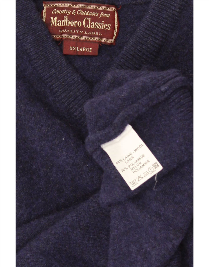 Marlboro Classics Herren-Pullover mit V-Ausschnitt, 2XL, marineblaue Wolle