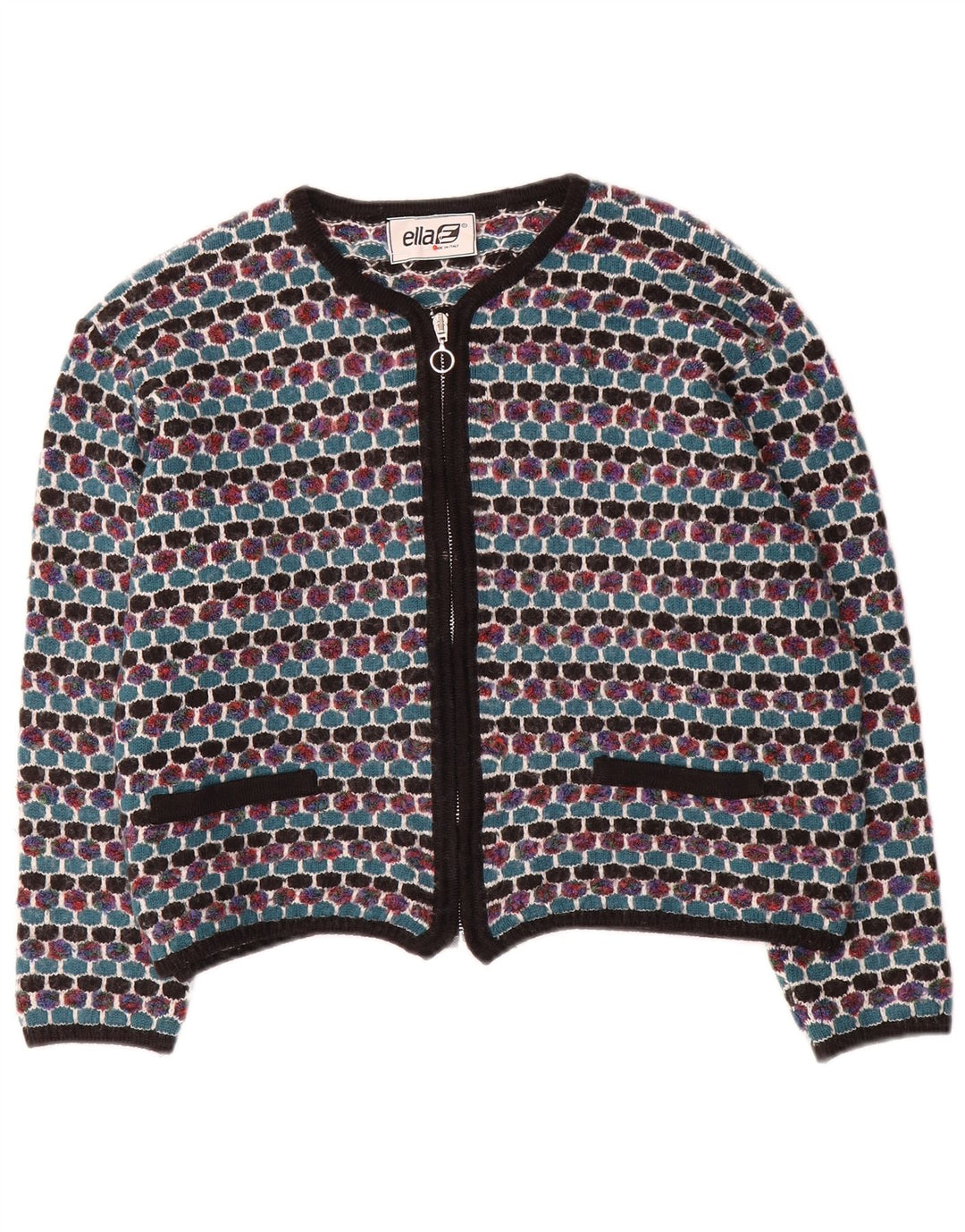 Ella Damen-Cardigan-Pullover UK 16 Large Mehrfarbig Geometrisch