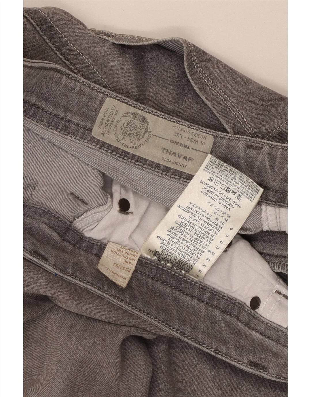 Diesel Damen Thavar Slim Skinny Jeans W34 L32 Graue Baumwolle