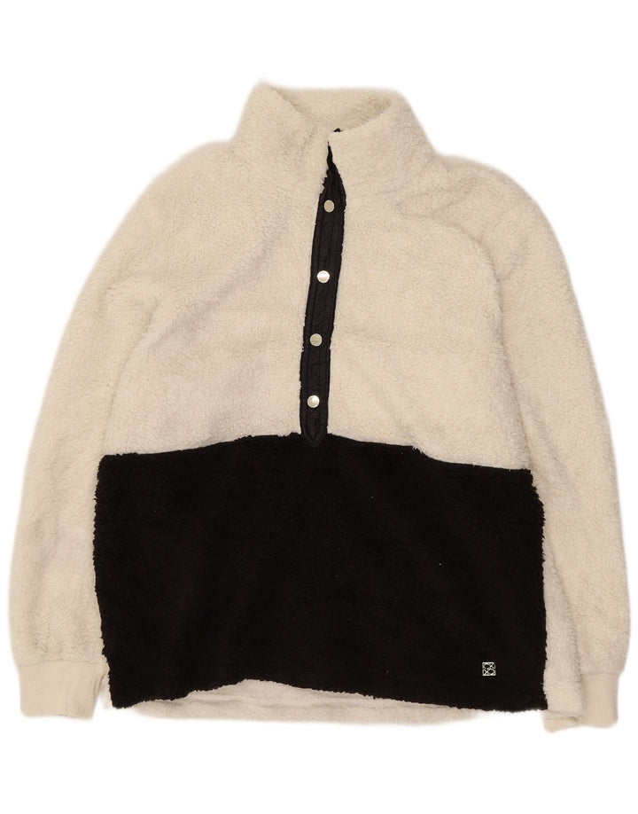 Übergroßer Fleece-Pullover für Damen von Calvin Klein, UK 14, Mittelweiß, Farbblock