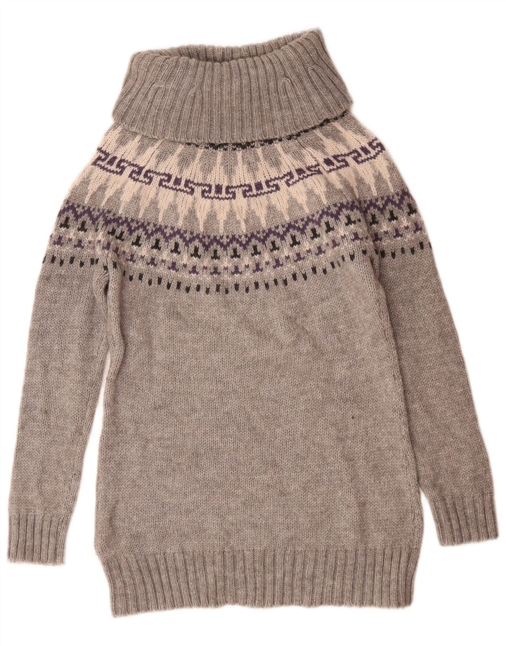 Marks & Spencer Rollkragenpullover für Damen, UK 12, Mittelgrau, Fair Isle