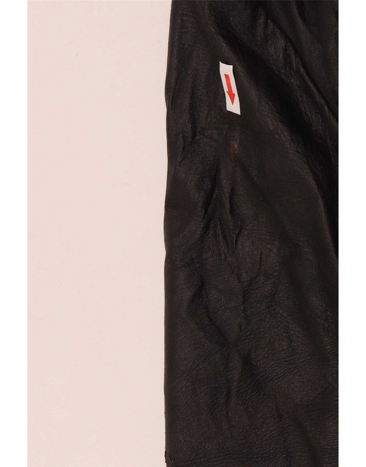 Vintage Damen 3-Knopf-Lederblazerjacke UK 12 Mittelschwarz