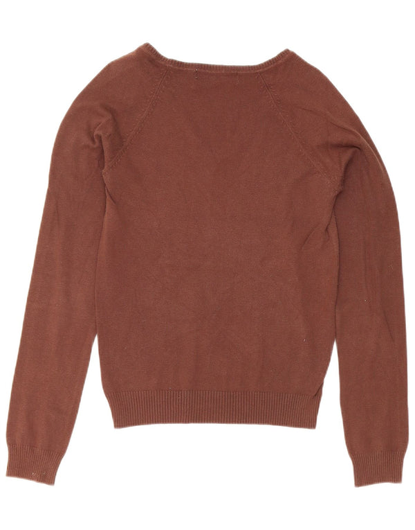 Zara Damen-Pullover mit V-Ausschnitt, UK 12, mittelbraune Baumwolle