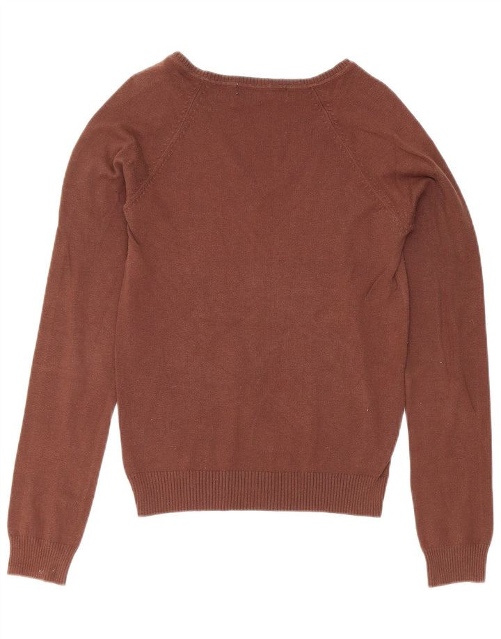 Zara Damen-Pullover mit V-Ausschnitt, UK 12, mittelbraune Baumwolle