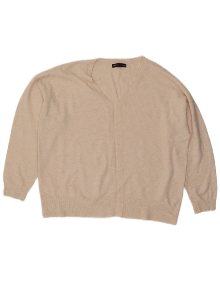 Marks & Spencer Damen-Pullover, übergroß, V-Ausschnitt, Gr. 40, Größe L, Beige