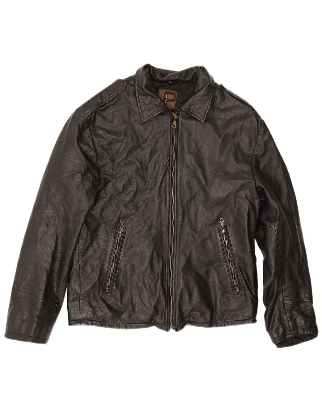 Conbipel Herren Militärlederjacke IT 48 Mittelschwarzes Leder