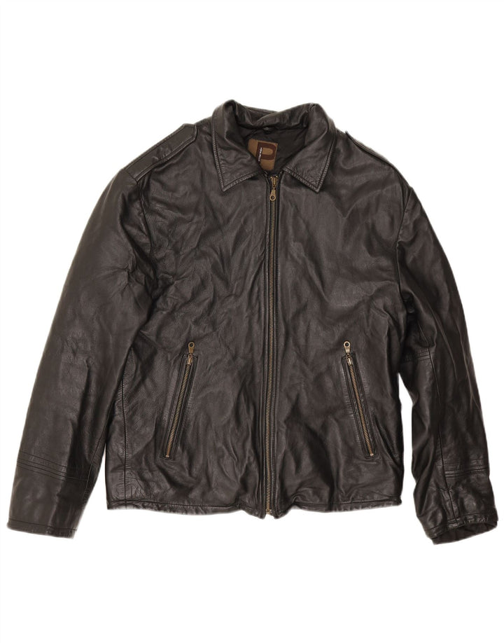 Conbipel Herren Militärlederjacke IT 48 Mittelschwarzes Leder
