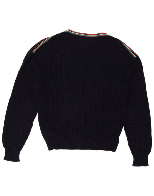 Vintage Damen V-Ausschnitt Pullover Pullover UK 16 Groß Marineblau Farbblock
