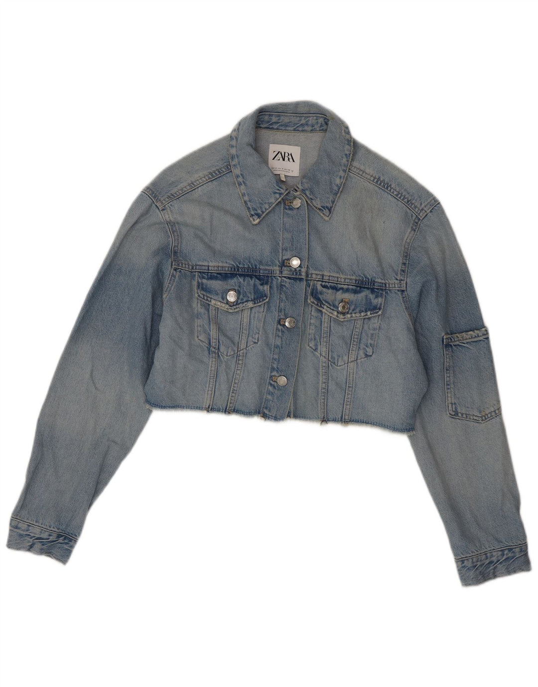ZARA Damen Crop Übergroße Jeansjacke UK 10 Small Blaue Baumwolle