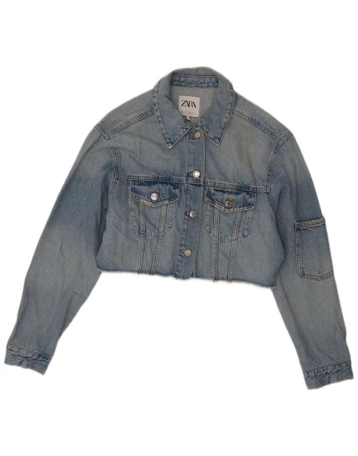 ZARA Damen Crop Übergroße Jeansjacke UK 10 Small Blaue Baumwolle
