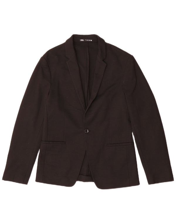 Zara Herren 1-Knopf-Blazerjacke UK 36 Small Schwarz Polyester