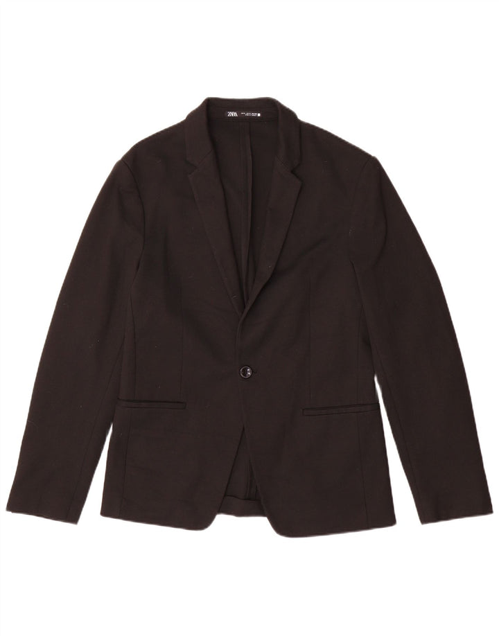 Zara Herren 1-Knopf-Blazerjacke UK 36 Small Schwarz Polyester