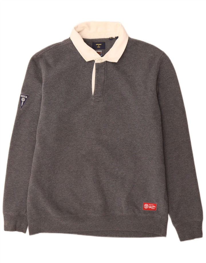 Superdry Herren-Sweatshirt mit Polokragen, Größe L, aus grauer Baumwolle