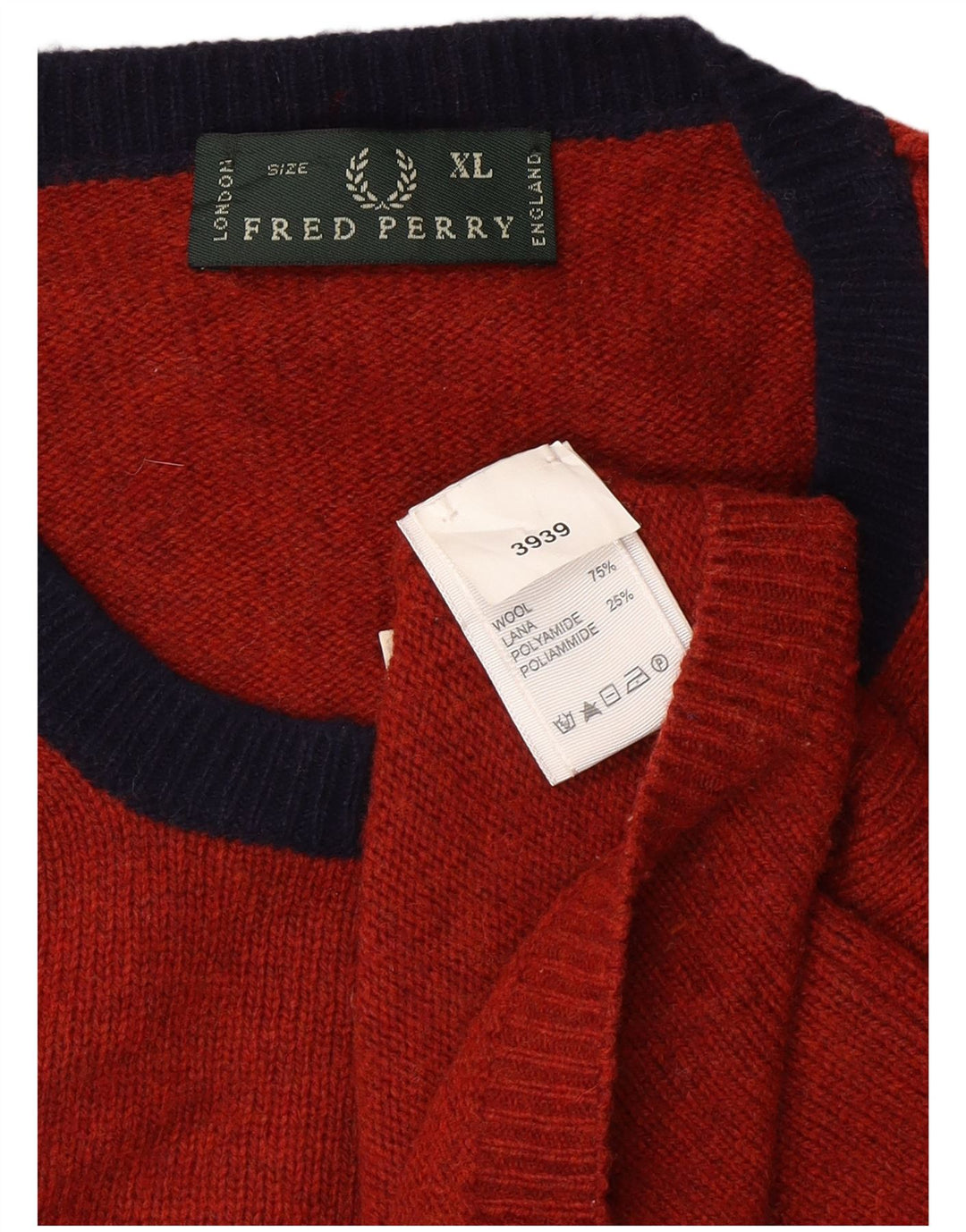 FRED PERRY Herren-Pullover mit Rundhalsausschnitt, XL, rote Wolle
