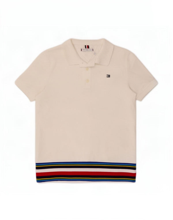 Tommy Hilfiger Damen-Poloshirt, UK 10, Größe S, weiß, gestreift, Baumwolle