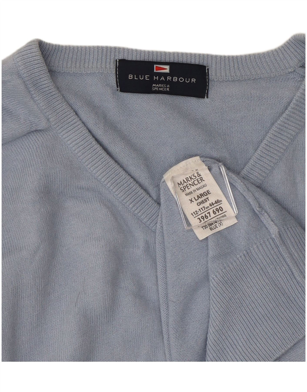 Marks & Spencer Herren Blue Harbor V-Ausschnitt Pullover Pullover XL Blaues Acryl